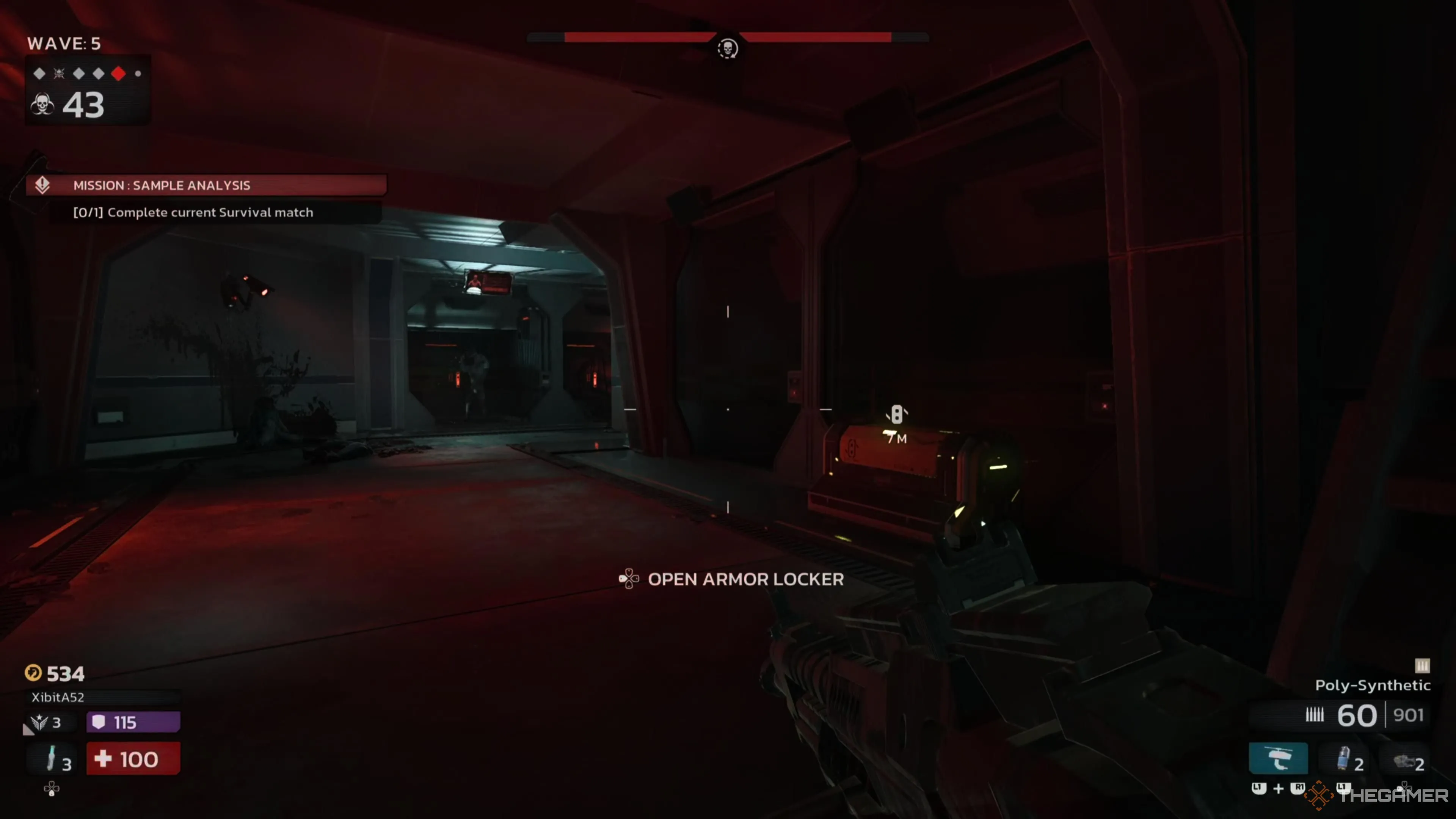 Mở tủ giáp (Armor Locker) bằng Multitool trong môi trường game Killing Floor 3, ví dụ về các thành tích tương tác với vật phẩm.