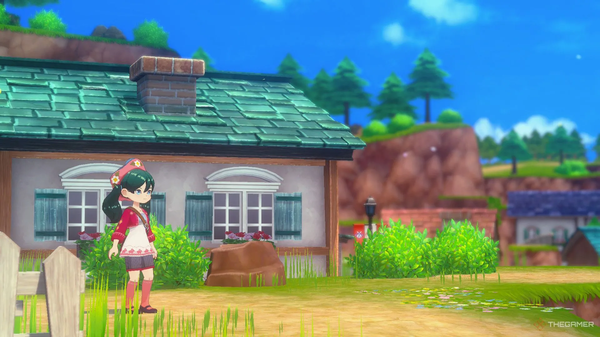 Người chơi đang đứng trước nông trại của mình tại Zephyr Town trong Story of Seasons Grand Bazaar.