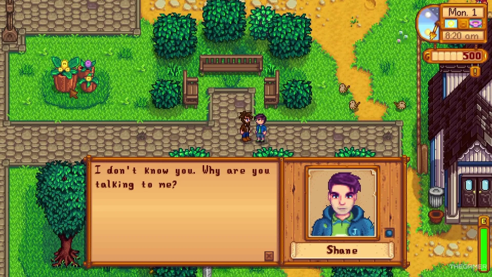 Người chơi gặp gỡ Shane, một nông dân u sầu và nghiện rượu tại Stardew Valley