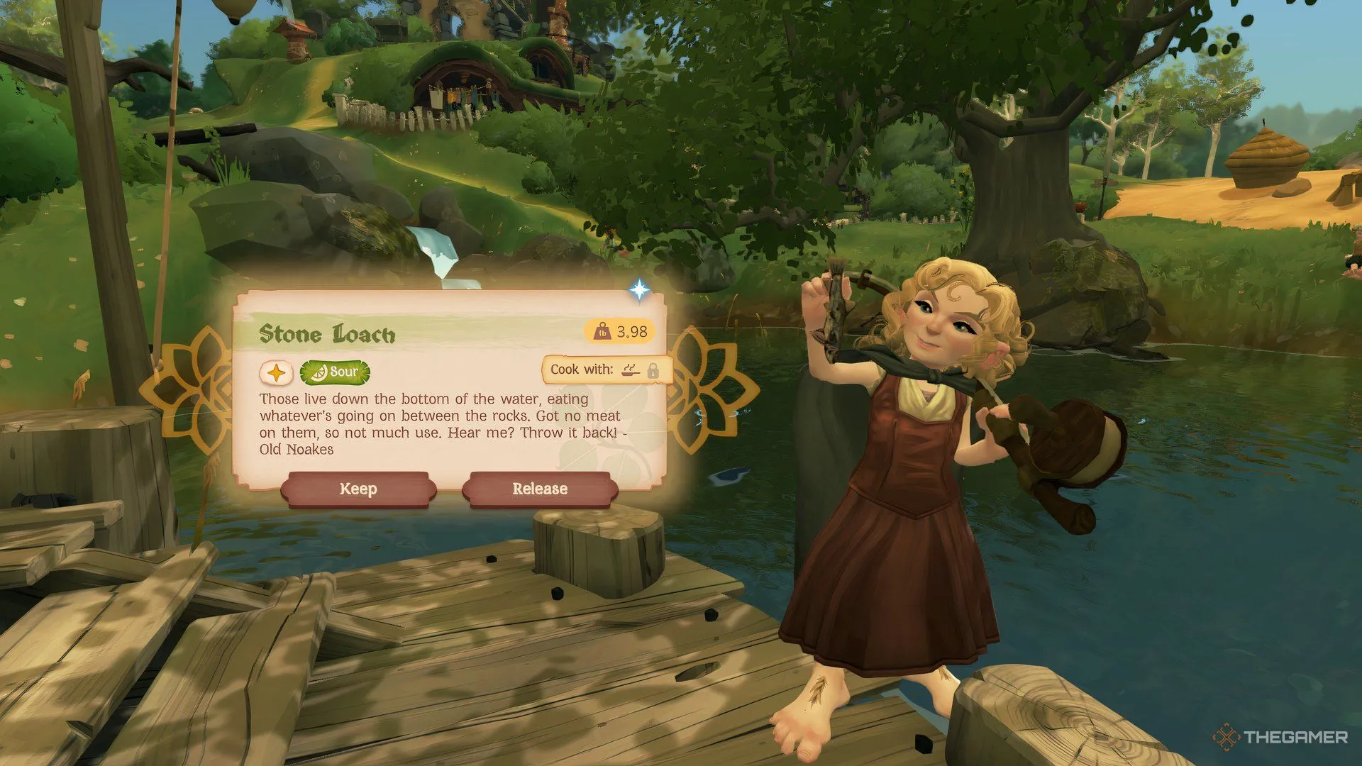 Người chơi vừa câu được một con cá Stone Loach trong Tales of the Shire.