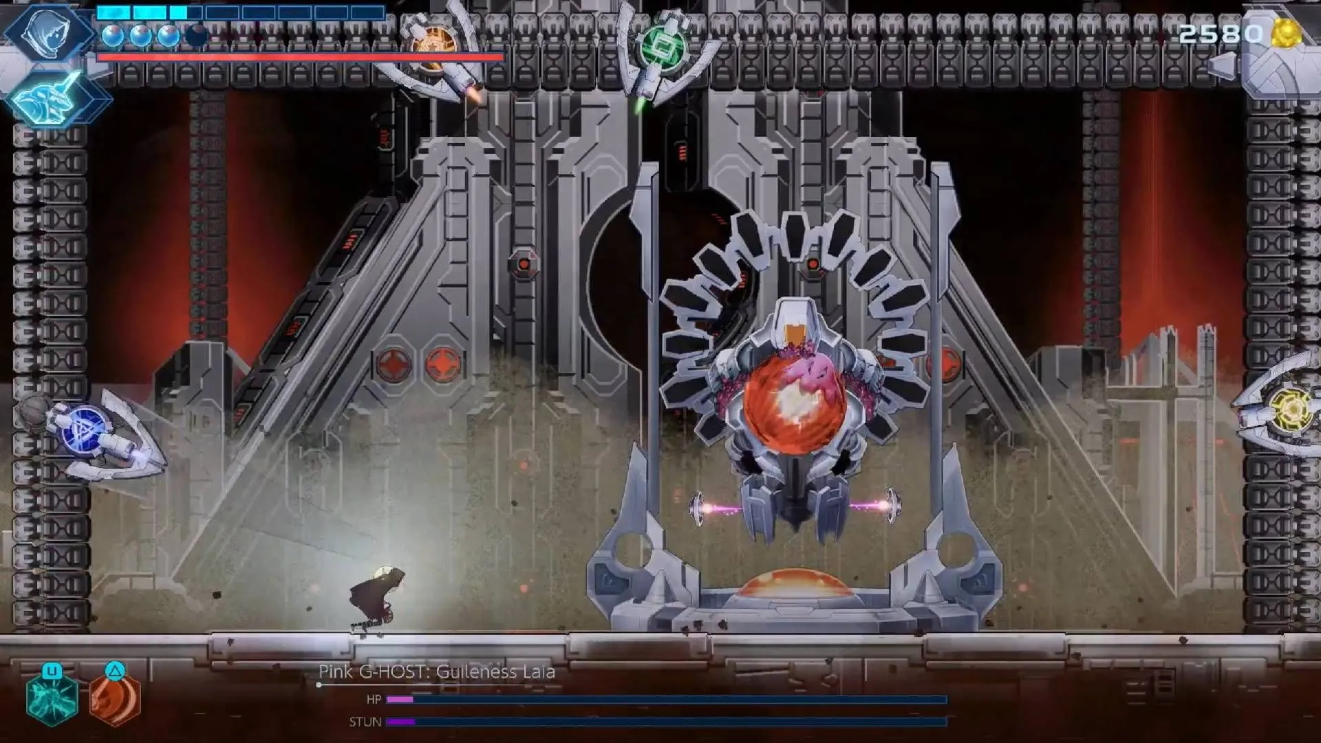 Nhân vật Swordsman đối đầu với một boss khổng lồ trong Shadow Labyrinth, thể hiện phong cách chiến đấu đầy thử thách.
