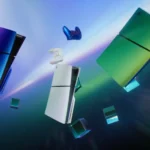 PlayStation 5 xanh bạc với các khối hình lập phương tượng trưng cho thế hệ game mới