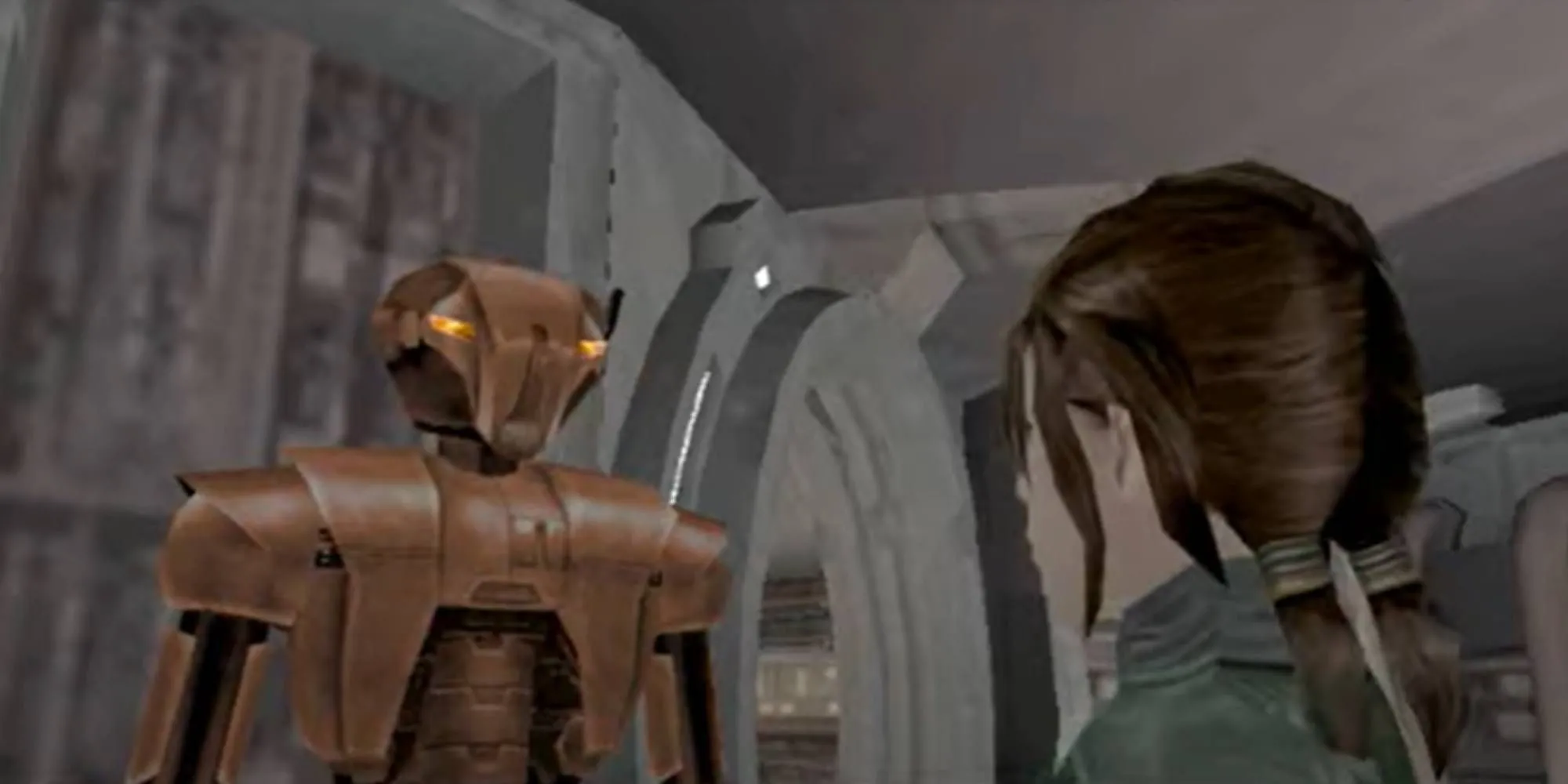 Robot sát thủ HK-47 đang nói chuyện với The Exile trong Knights of the Old Republic 2.