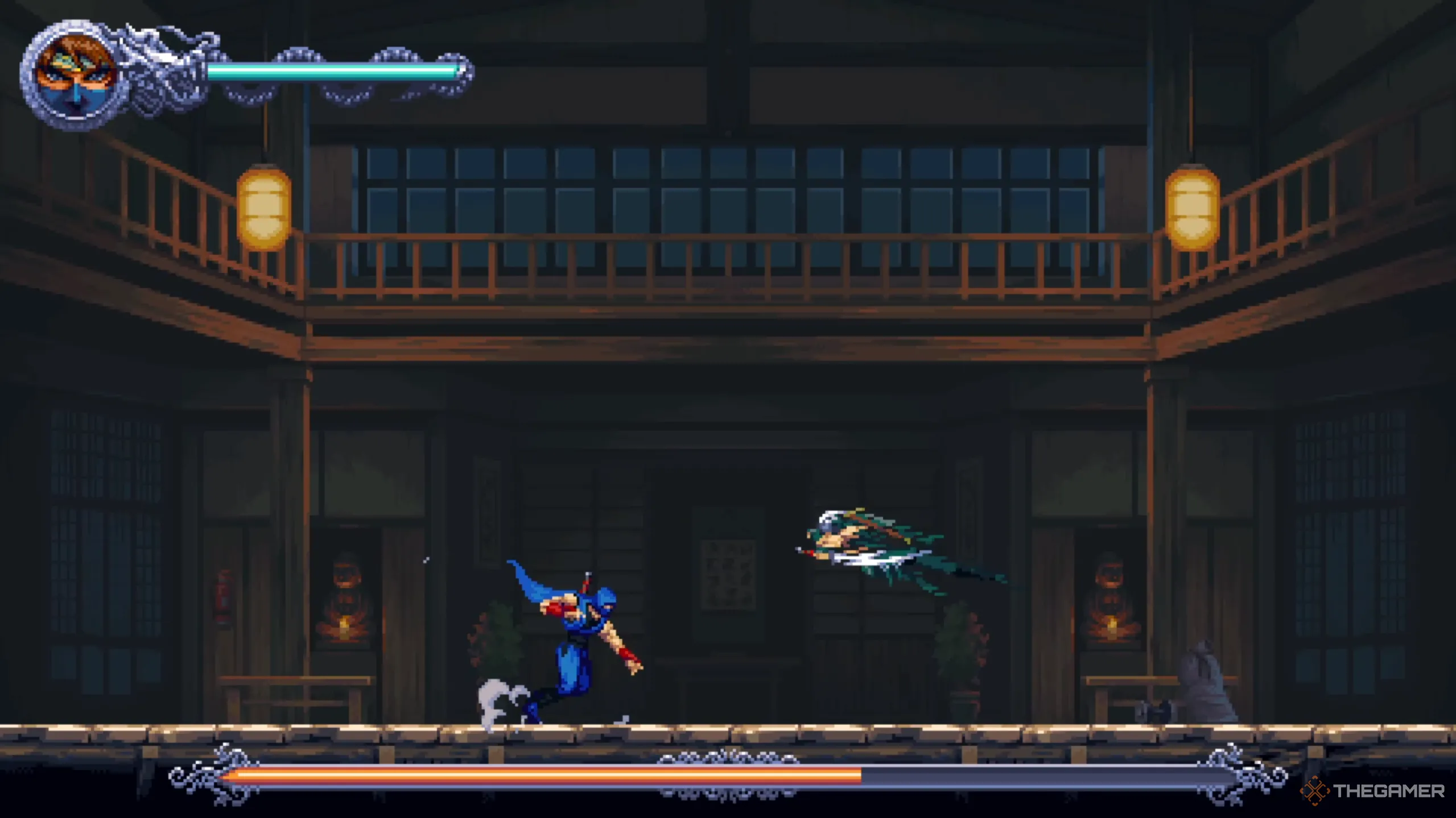 Ryu thi triển chiêu Phi Yến huyền thoại tấn công Kenji trong Ninja Gaiden: Ragebound