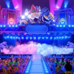 Sân khấu chế độ Bowser Live trong Super Mario Party Jamboree Nintendo Switch 2 Edition, nơi người chơi đối đầu với Bowser.