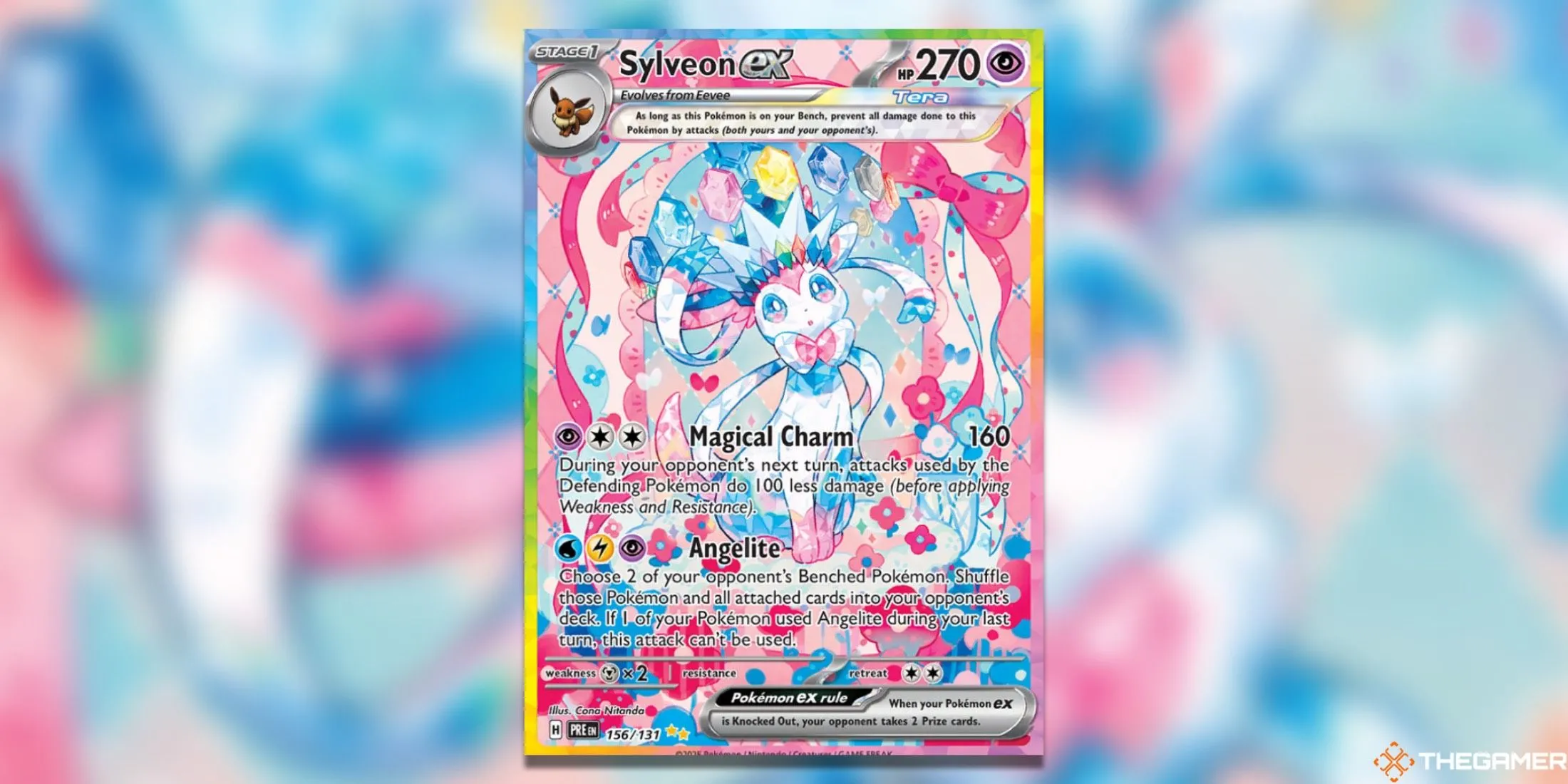 Thẻ bài Sylveon ex Special Illustration Rare từ bộ Prismatic Evolutions trong Pokemon TCG, nổi bật với thiết kế đầy màu sắc và tiềm năng giá trị cao.