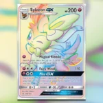 Thẻ bài Sylveon GX Secret Rare từ bộ Guardians Rising trong Pokemon TCG, một Eeveelution hệ Tiên đáng giá.