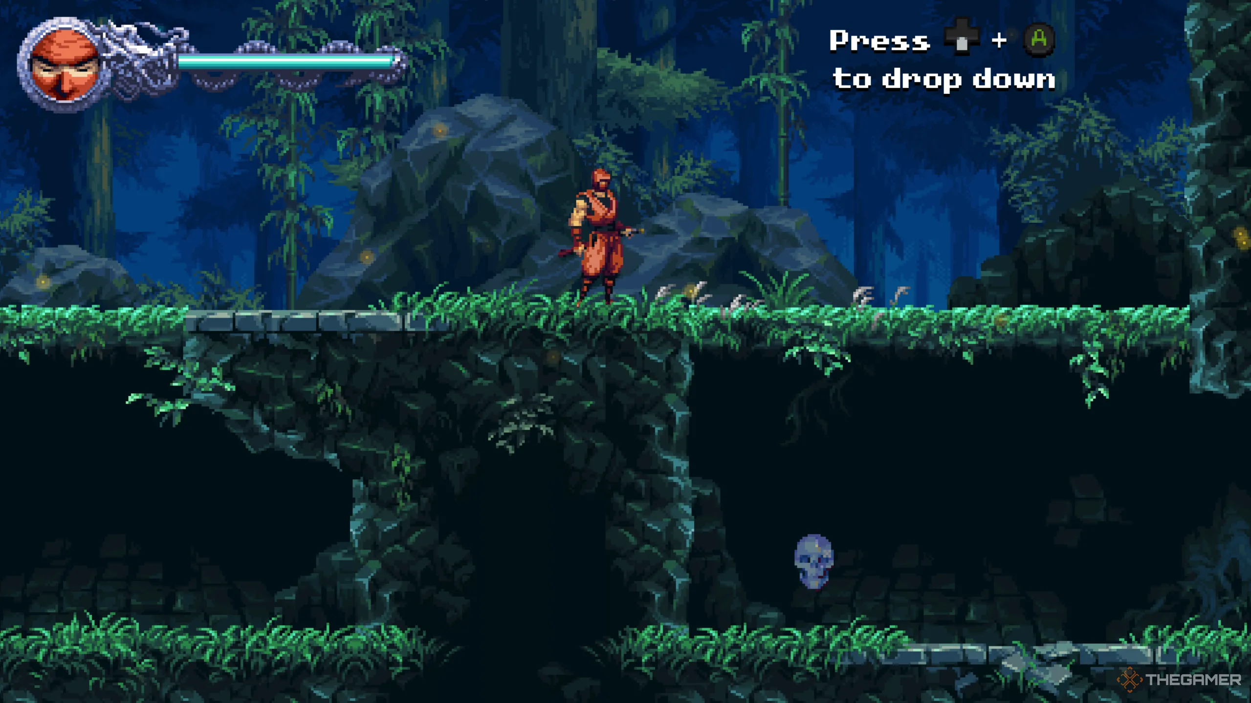 Vị trí Crystal Skull đầu tiên dễ tìm trong màn P1 của Ninja Gaiden: Ragebound