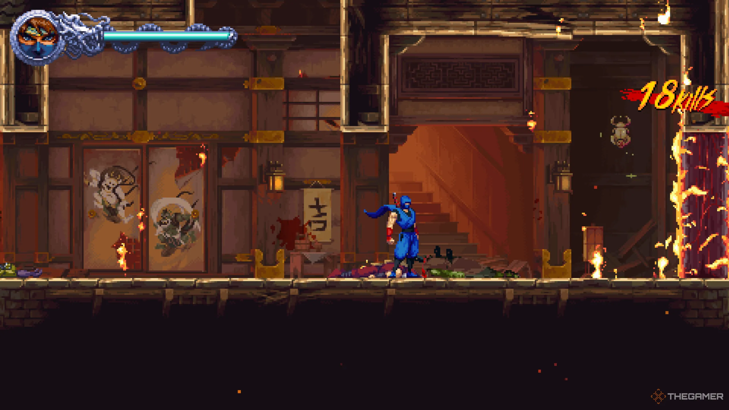 Vị trí Golden Scarab đầu tiên trong ngôi nhà đổ nát tại màn 1-2 của Ninja Gaiden: Ragebound