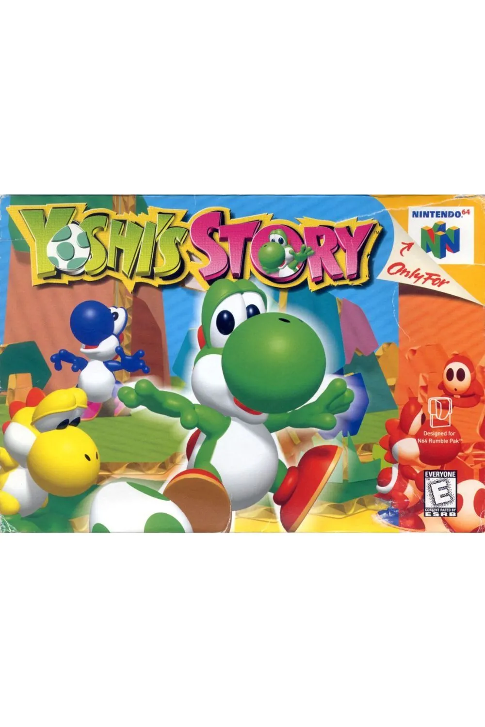 Yoshi đang ăn trái cây trên nền phong cách sách truyện cắt dán độc đáo của Yoshi's Story
