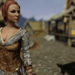 Ysolda đang khám phá gian hàng tại khu chợ Whiterun trong nhiệm vụ A Night To Remember