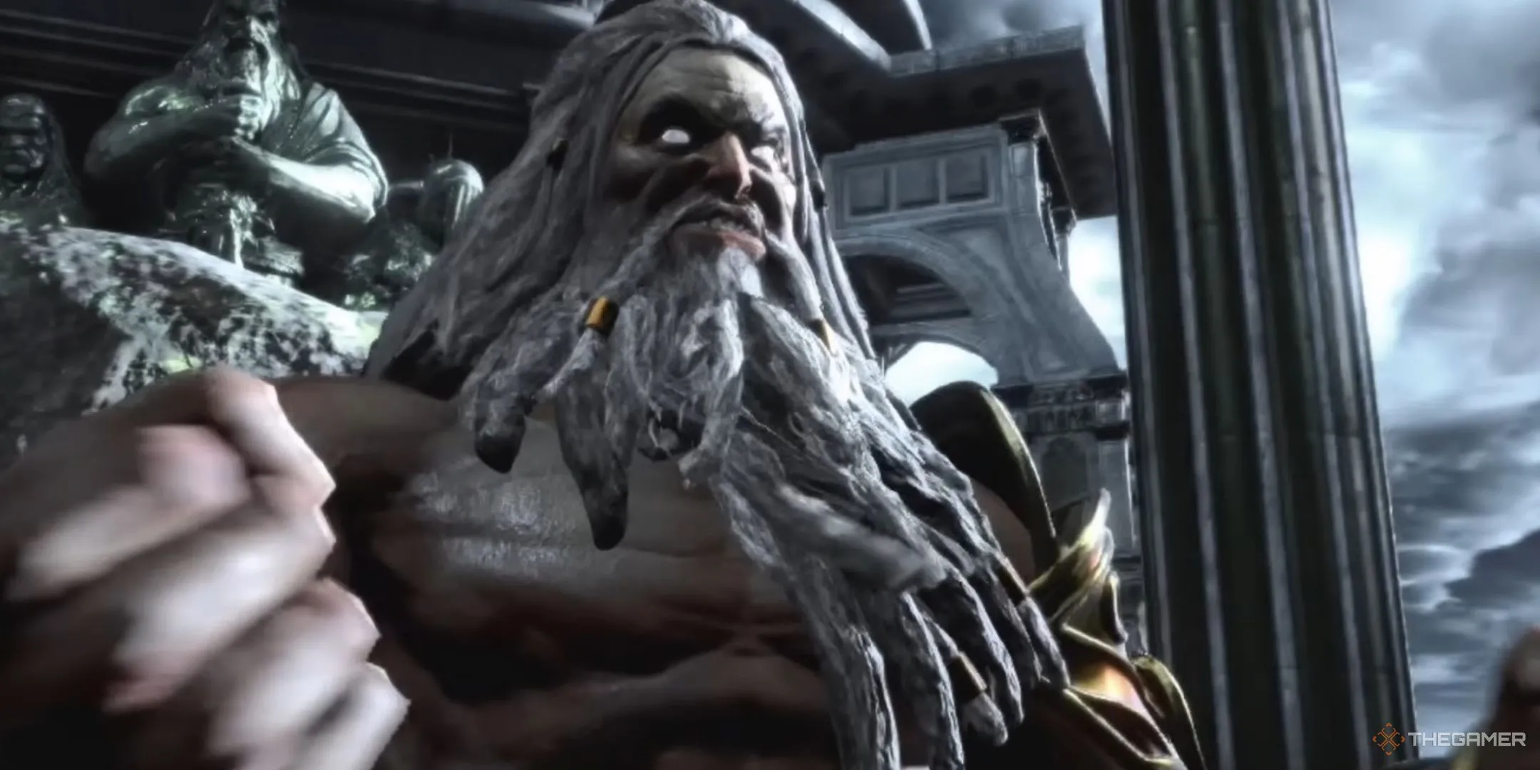 Zeus trong God of War 3 với ánh mắt giận dữ và uy quyền