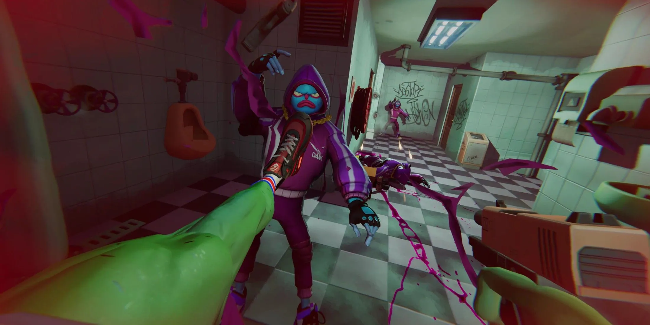 Ảnh gameplay Anger Foot, nhấn mạnh chiến thuật di chuyển và bắn nhanh trong phòng chật