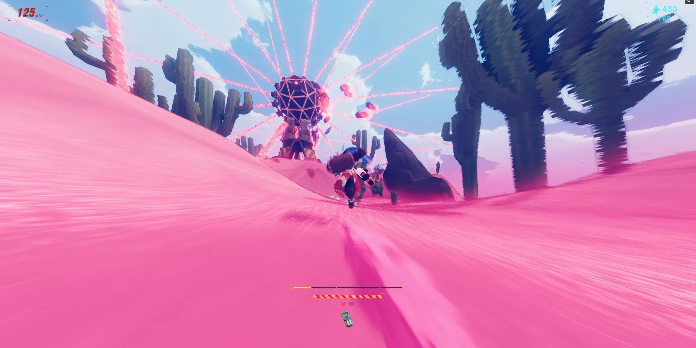 Ảnh gameplay Haste chạy qua sa mạc, nhấn mạnh chuyển động tốc độ cao