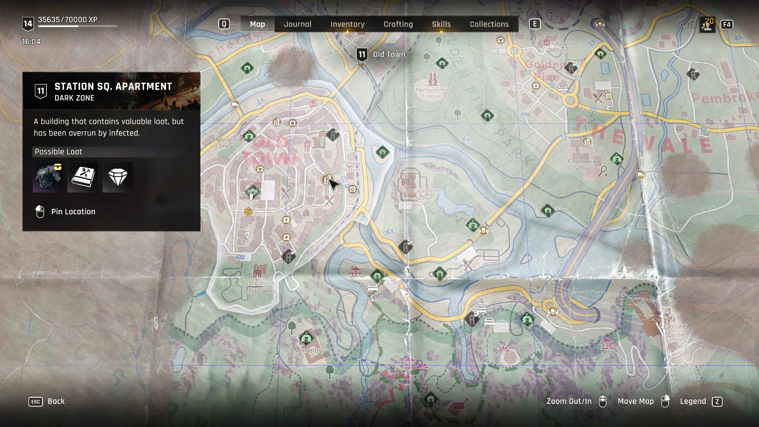 Bản đồ vị trí Apartment Dark Zones và biểu tượng Manual Pages trên map