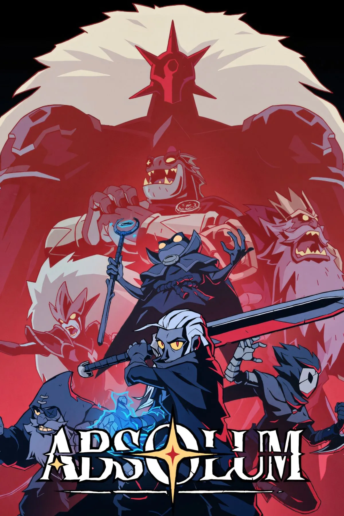 Bìa Absolum — nghệ thuật vẽ tay, phong cách beat 'em up roguelike