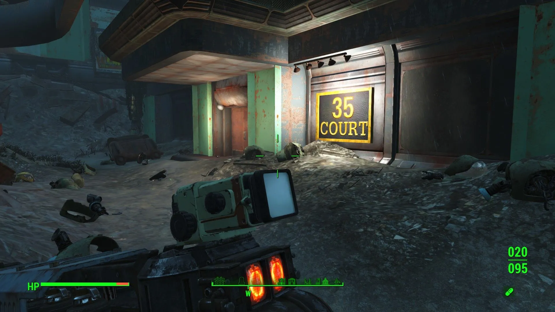 Bộ giáp Power Armor trong Fallout 4, khám phá đống đổ nát và bối cảnh hoang tàn của bang Commonwealth