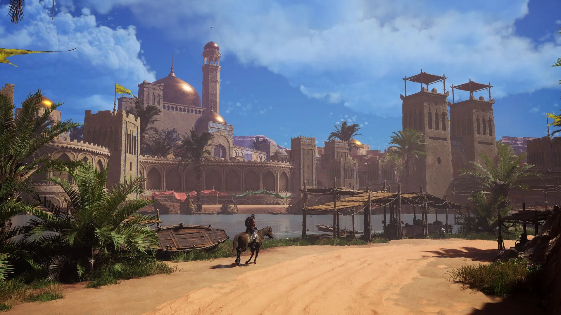 Cảnh chiến đấu và môi trường game Blood of Mehran với thiết kế bối cảnh sa mạc/đền đài