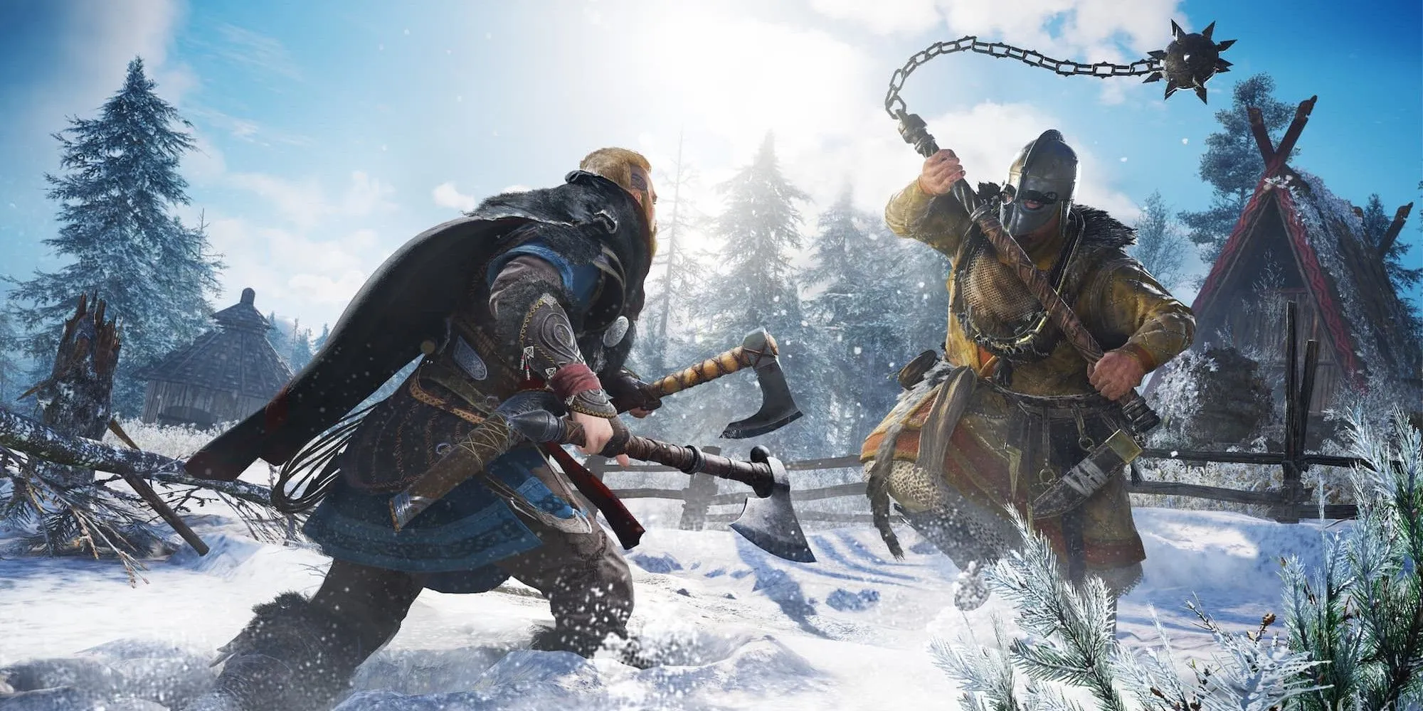 Cảnh đánh cận chiến trong Assassin's Creed Valhalla, phản ánh phong cách hành động và bối cảnh lịch sử của series