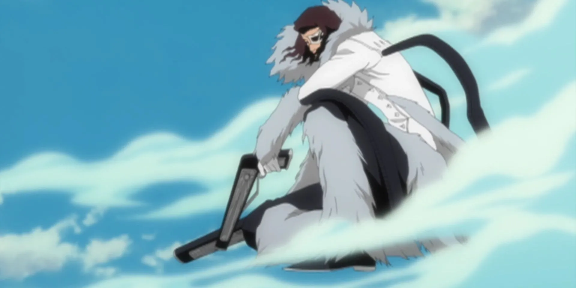 Coyote Starrk trong tư thế buông thõng, tượng trưng cho sức mạnh nhưng đầy cô độc