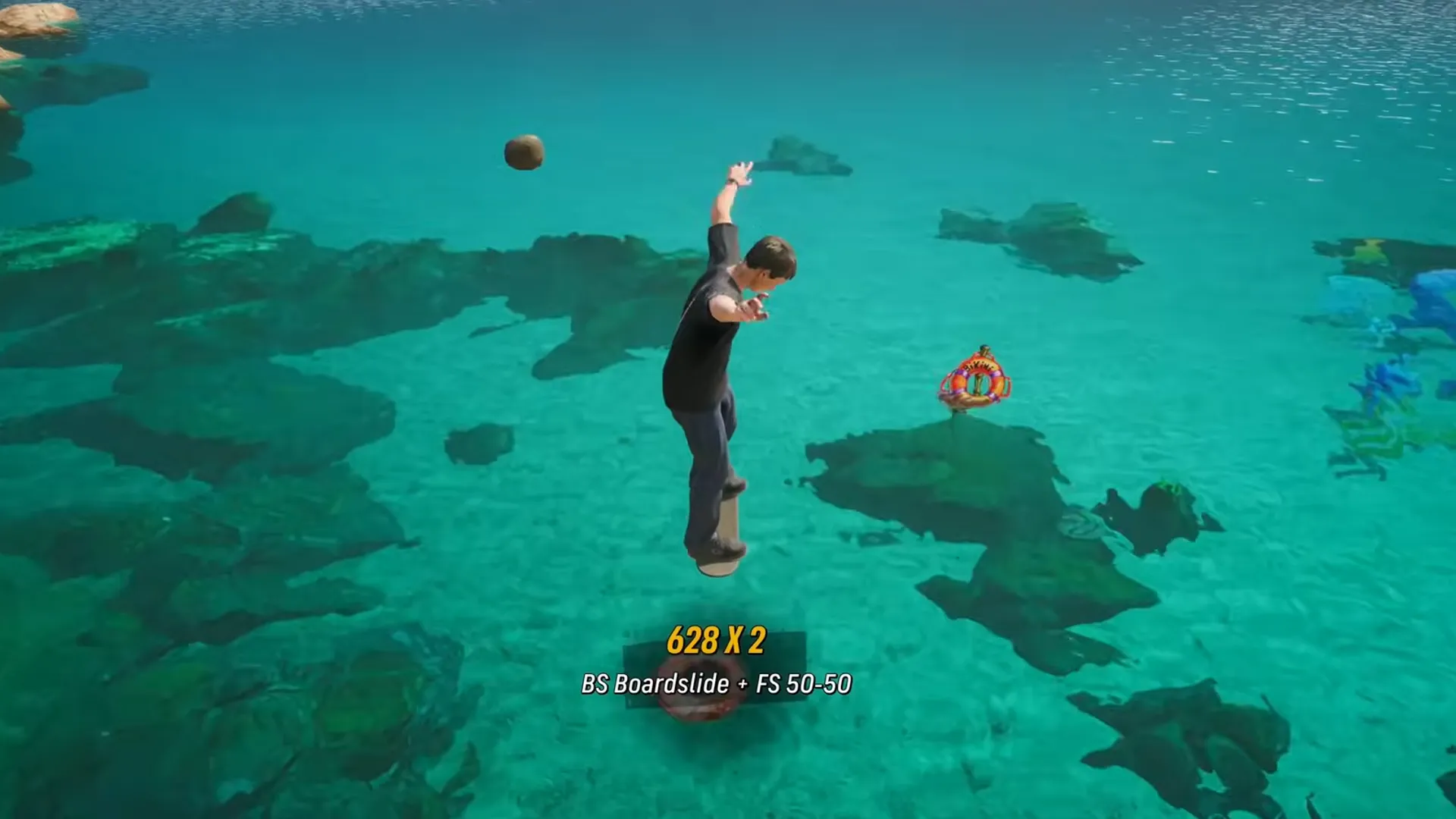 Cú nhảy từ mũi tàu để vào khu Bikini Bottom trong Tony Hawk's Pro Skater 3+4