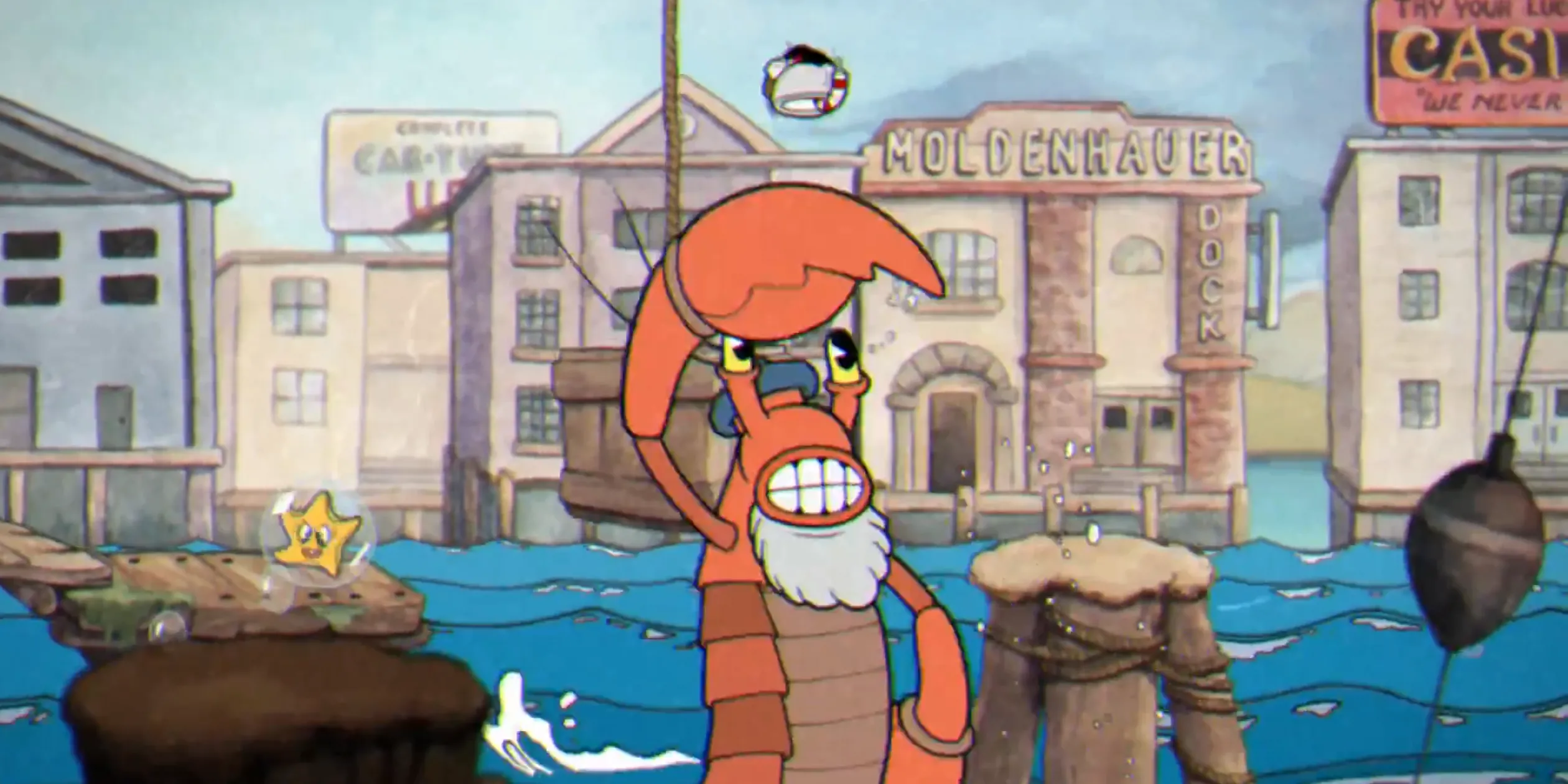 Cuphead Perilous Piers, cảnh run-and-gun với nhiều kẻ thù, dự án đạn dày đặc và nền chuyển động