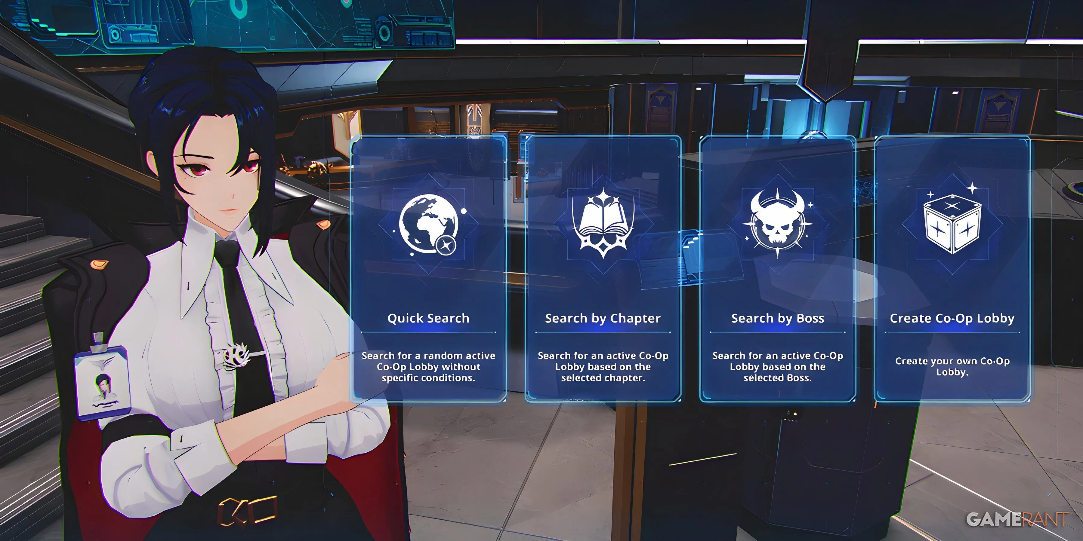 Giao diện chế độ co-op trong Solo Leveling ARISE OVERDRIVE, mô tả tùy chọn raid 4 người và HUD chiến đấu