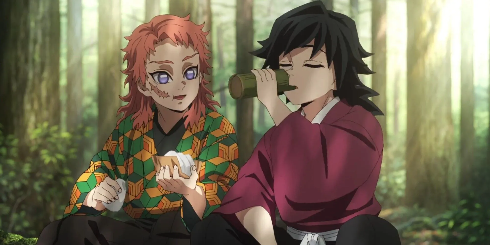 Giyu đứng một mình trước nhà hoa tử đằng, tượng trưng nỗi niềm về Sabito