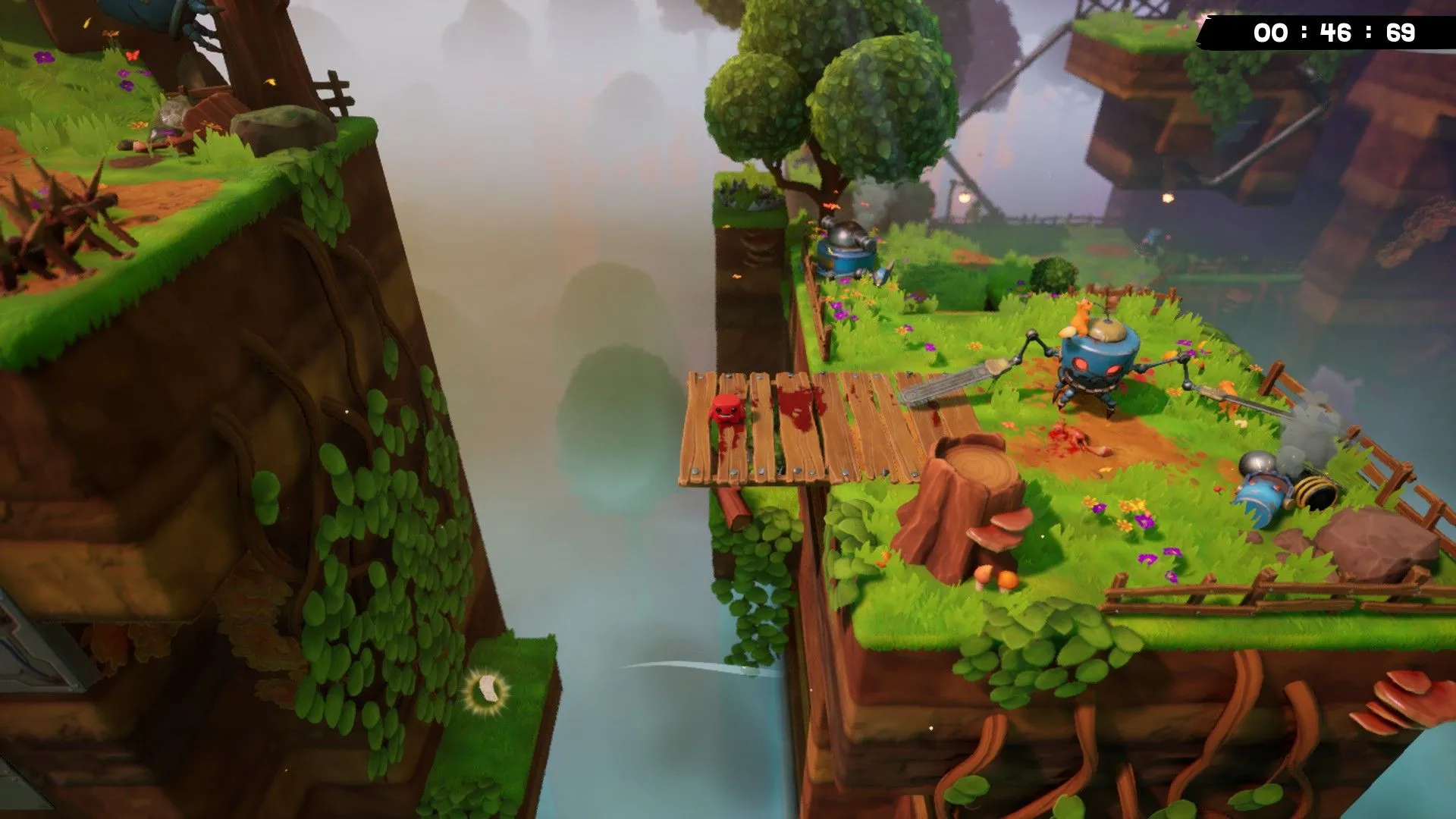 Góc nhìn isometric cho phép Meat Boy di chuyển nhiều hướng, thử thách bằng sawblade và bẫy