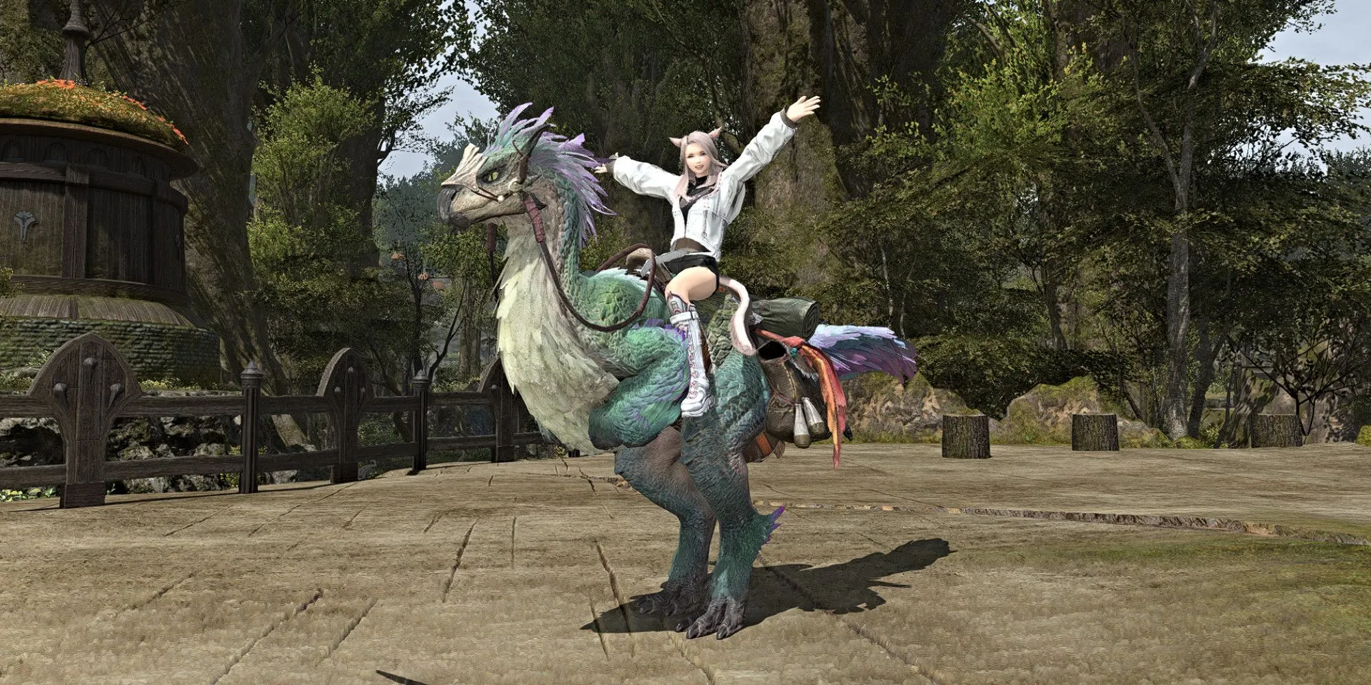 Hình minh họa mount Seikret trong FFXIV 7.35, hiển thị tạo hình và bối cảnh thử nghiệm trong trial