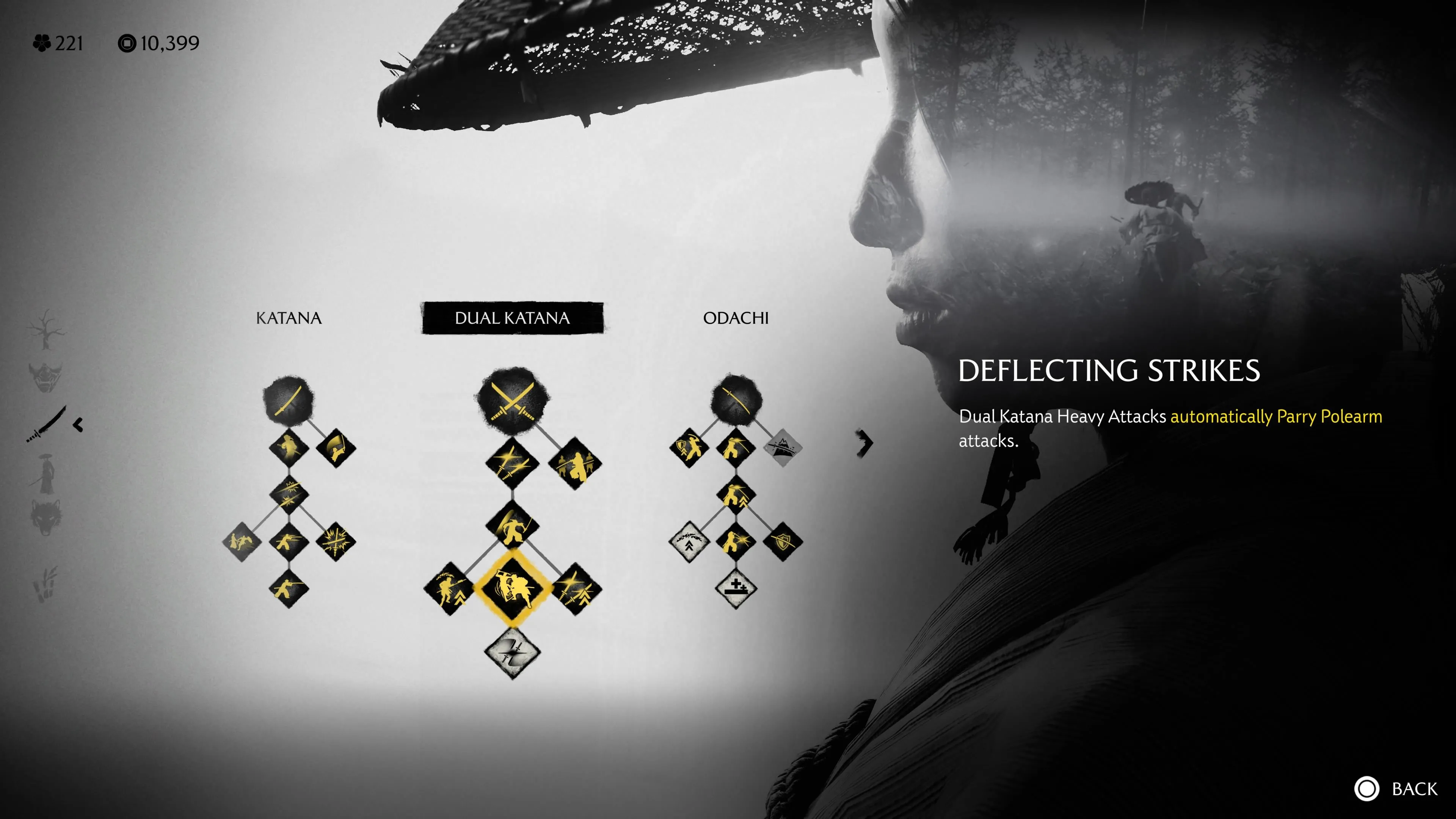 Kỹ năng Deflecting Strikes parry tấn công polearm với Dual Katana