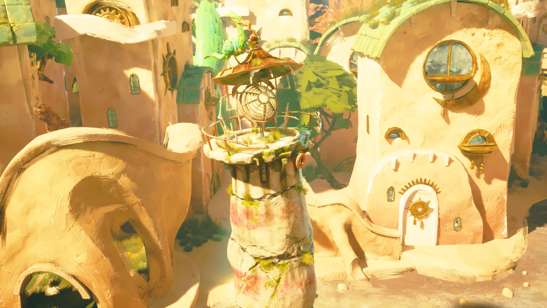 Làng robot nhỏ và chi tiết môi trường trong Keeper