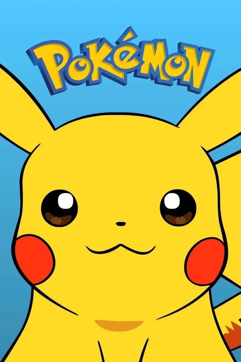 Poster anime Pokémon cổ điển với nhân vật Satoshi và Pikachu, biểu tượng thế hệ 1