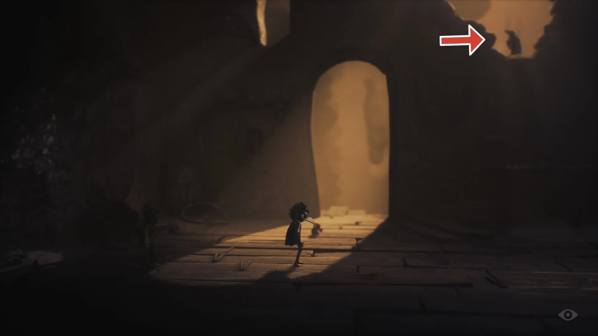 Quạ #1 trên bệ cao trong hành lang mái nhà - vị trí Crow 1 Little Nightmares 3