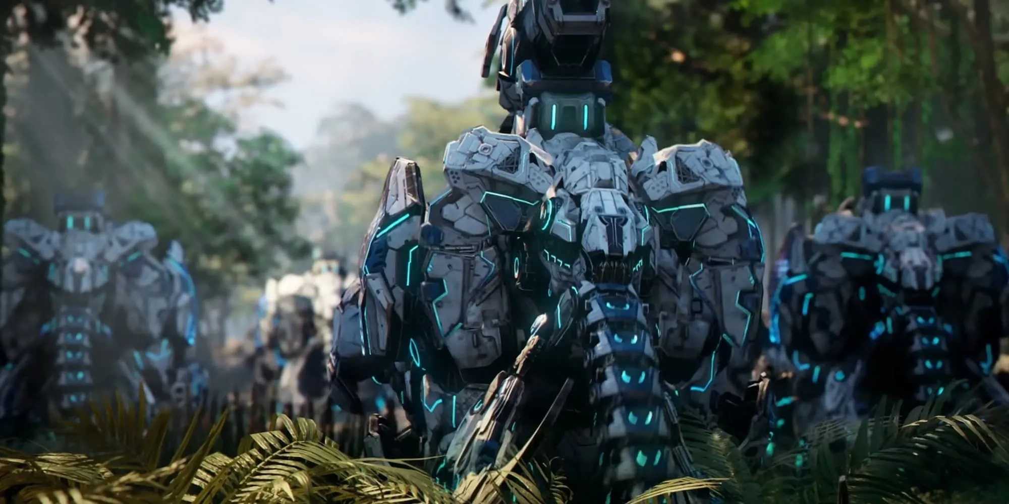 Robot voi trong trailer Light of Motiram, thể hiện thiết kế máy móc và cảnh quan hậu tận thế