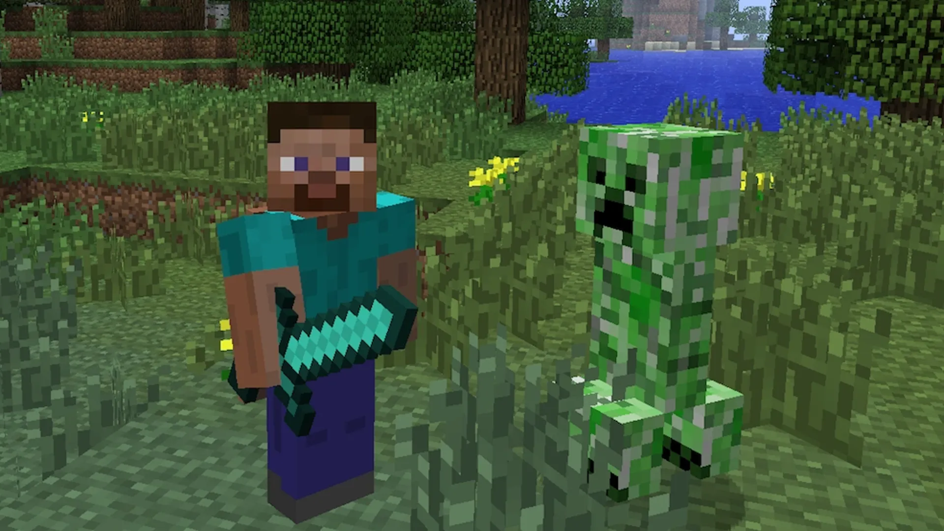 Steve và Creeper trong Minecraft - biểu tượng mob phá hủy của Mojang