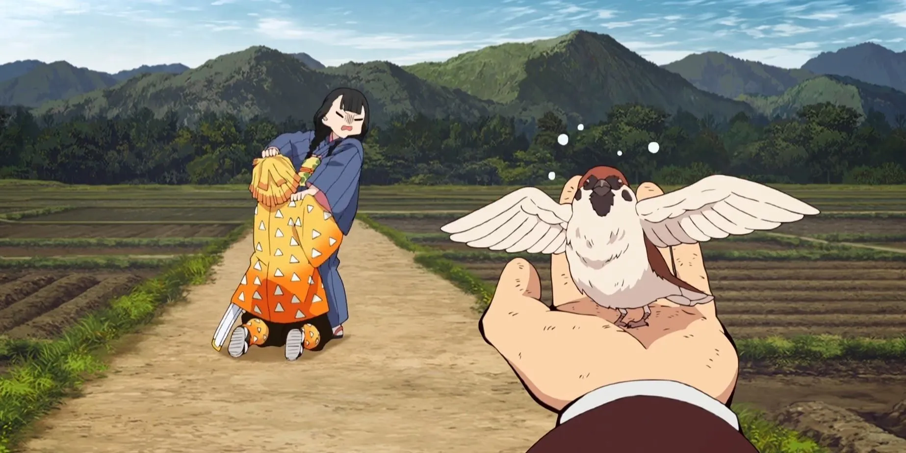 Zenitsu trong khoảnh khắc hoảng loạn xin cô gái kết hôn, biểu hiện nỗi cô đơn và khao khát được yêu thương